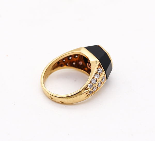 -Jean Thierry Bond 1970 Paris Ring In 18Kt Gold With 1.92 Ctw Diamonds Tourmaline And Onyx