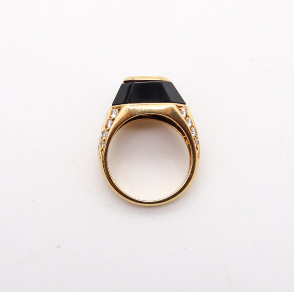 -Jean Thierry Bond 1970 Paris Ring In 18Kt Gold With 1.92 Ctw Diamonds Tourmaline And Onyx