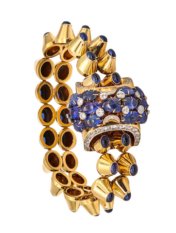 Lacloche Frères Paris 1950 Retro Bracelet In 18Kt Gold With 40.17 Cts In Sapphires & Diamonds