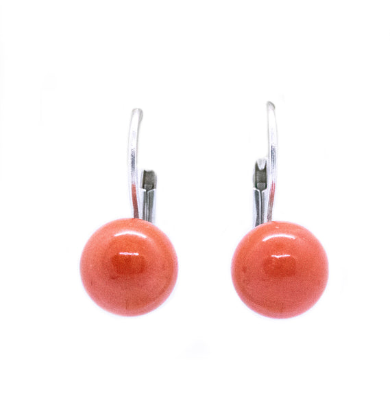 RED CORAL EARRINGS STUD WITH 18 KT FRENCH HOOK