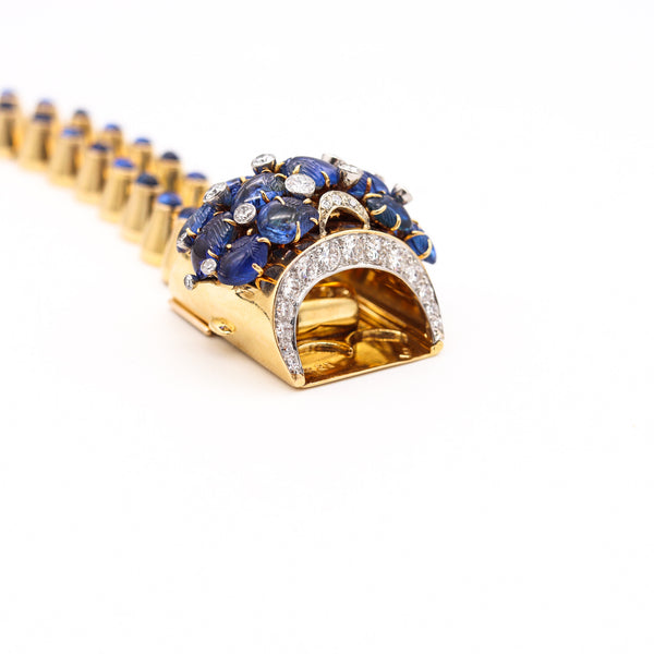 Lacloche Frères Paris 1950 Retro Bracelet In 18Kt Gold With 40.17 Cts In Sapphires & Diamonds