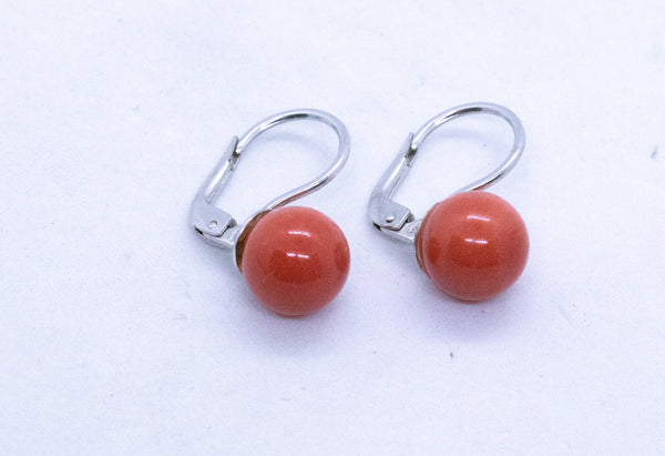 RED CORAL EARRINGS STUD WITH 18 KT FRENCH HOOK
