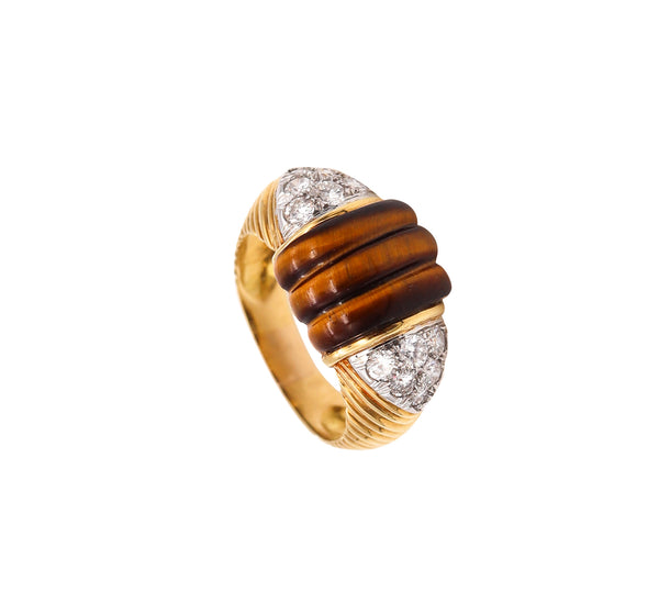 Cartier 1970 Cocktail Ring in 18kt Yellow gold with 6.36 Cts in Diamonds & Tiger Eye Quartz