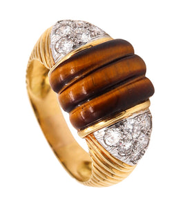 Cartier 1970 Cocktail Ring in 18kt Yellow gold with 6.36 Cts in Diamonds & Tiger Eye Quartz