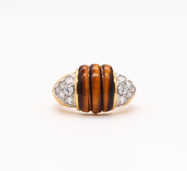 Cartier 1970 Cocktail Ring in 18kt Yellow gold with 6.36 Cts in Diamonds & Tiger Eye Quartz