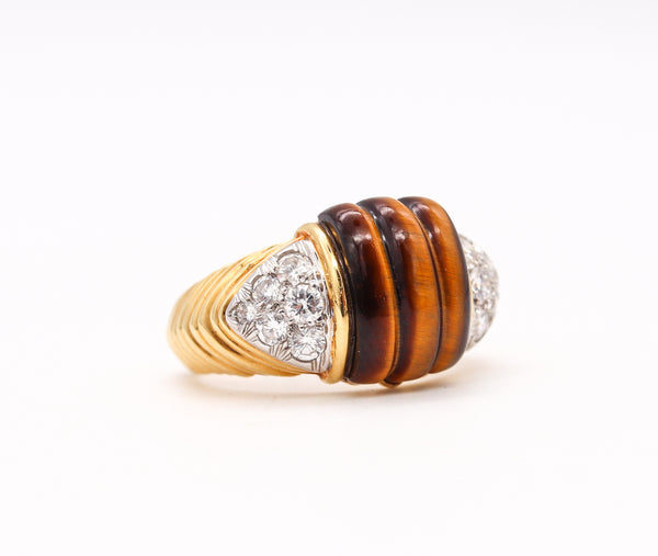 Cartier 1970 Cocktail Ring in 18kt Yellow gold with 6.36 Cts in Diamonds & Tiger Eye Quartz