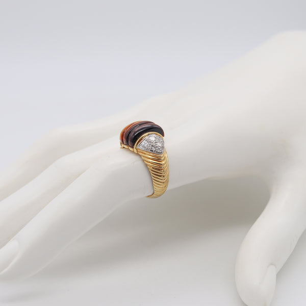 Cartier 1970 Cocktail Ring in 18kt Yellow gold with 6.36 Cts in Diamonds & Tiger Eye Quartz