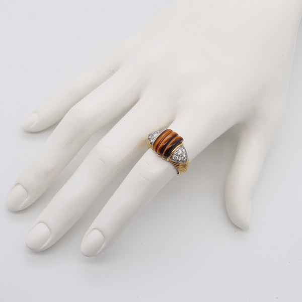 Cartier 1970 Cocktail Ring in 18kt Yellow gold with 6.36 Cts in Diamonds & Tiger Eye Quartz