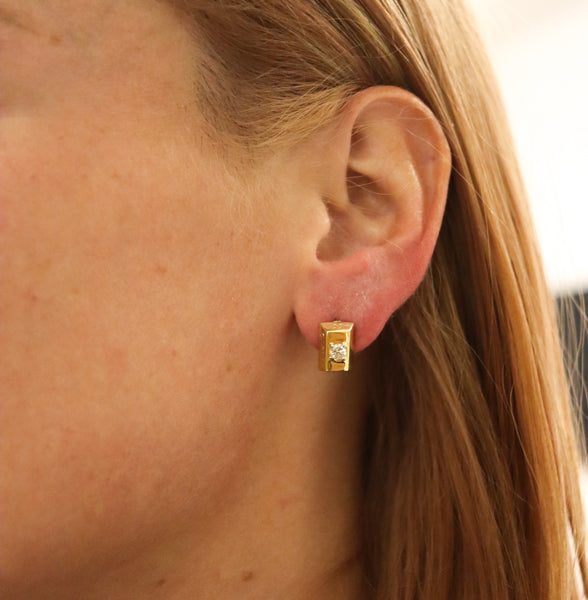 Cartier 1970 Vintage 1/8 Oz Ingots Earrings In 18Kt Yellow Gold With VVS Diamonds