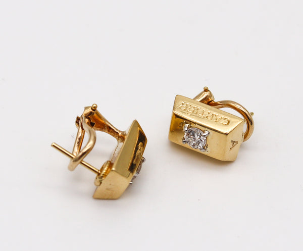 Cartier 1970 Vintage 1/8 Oz Ingots Earrings In 18Kt Yellow Gold With VVS Diamonds