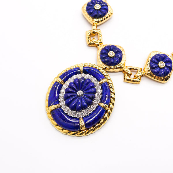 Mid Century 1960 Trio Convertible Necklace In 18Kt Yellow Gold With 4.07 Cts In Diamonds and Lapis