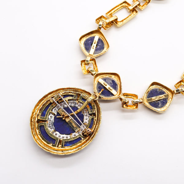 Mid Century 1960 Trio Convertible Necklace In 18Kt Yellow Gold With 4.07 Cts In Diamonds and Lapis