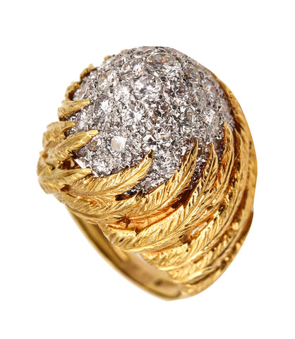 Mid Century Bombe Cocktail Ring In 18Kt Gold And Platinum With 4.42 Ctw Diamonds