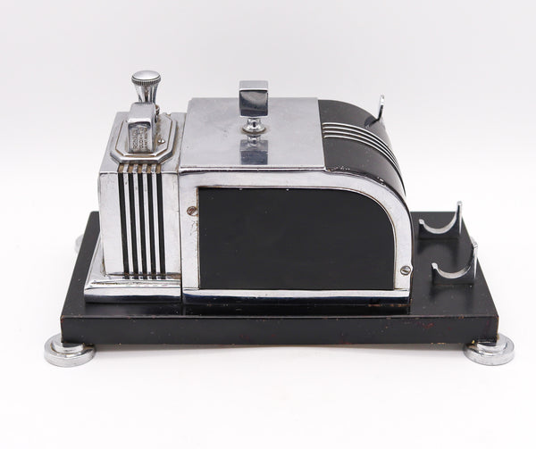 +Ronson USA 1936 Art Deco Mechanical Cigarette Dispenser Desk Box And Touch Tip Lighter
