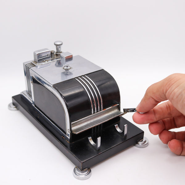 +Ronson USA 1936 Art Deco Mechanical Cigarette Dispenser Desk Box And Touch Tip Lighter