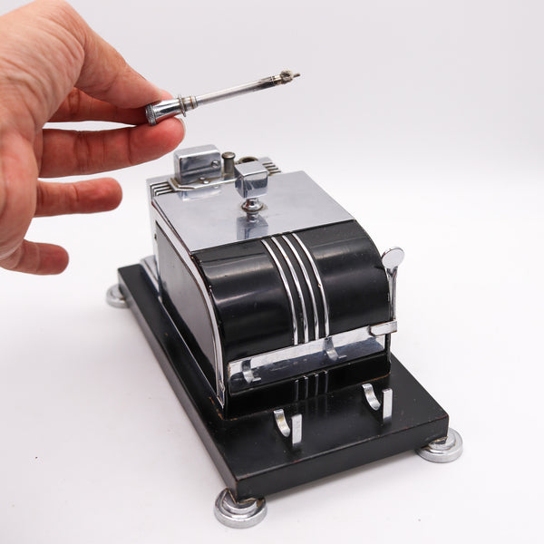 +Ronson USA 1936 Art Deco Mechanical Cigarette Dispenser Desk Box And Touch Tip Lighter