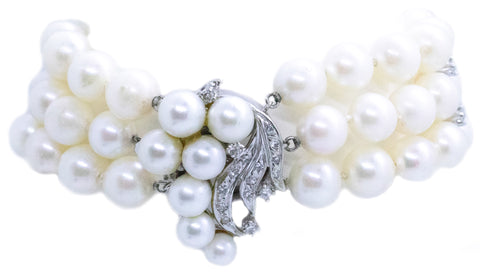 MID CENTURY DIAMONDS AND PEARLS 14 KT BRACELET