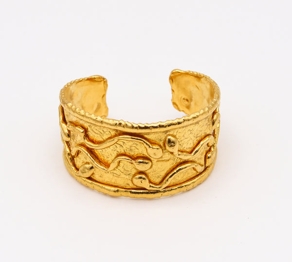 Jean Mahie 1978 Paris Rare Sculptural Figures Cuff Bracelet In Solid 22Kt Yellow Gold