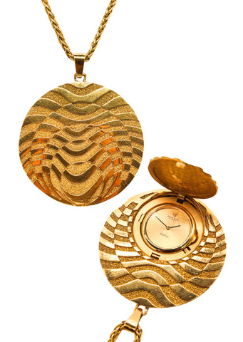 George L'Enfant 1970 For Rolex Watch Very Rare Op-Art Pendant In 18Kt Yellow Gold