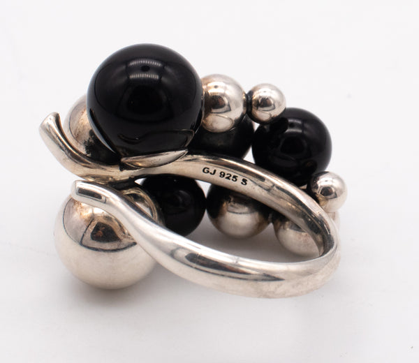 GEORG JENSEN MODEL 551 LARGE MOONLIGHT RING IN .925 STERLING SILVER WITH ONYX