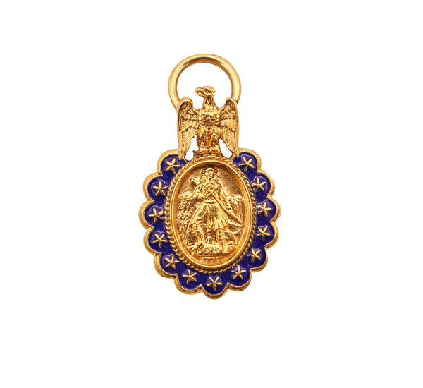 American Patriotic 1883-1937 Sons Of The Revolution Medal In 19Kt Gold With Blue Enamel