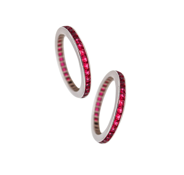 -Eternity Rings Suite In 18Kt White Gold With 2.16 Ctw Of Vivid Red Rubies