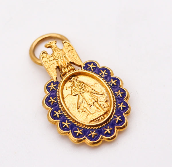 American Patriotic 1883-1937 Sons Of The Revolution Medal In 19Kt Gold With Blue Enamel