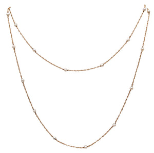 Art Deco 1930 Station Sautoir In 14Kt Yellow Gold With 24 Natural White Round Pearls