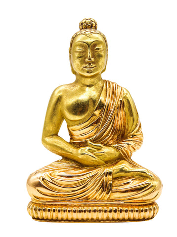 French 1960 Rare Seated Meditating Buddha Large Pendant In Solid 18Kt Yellow Gold