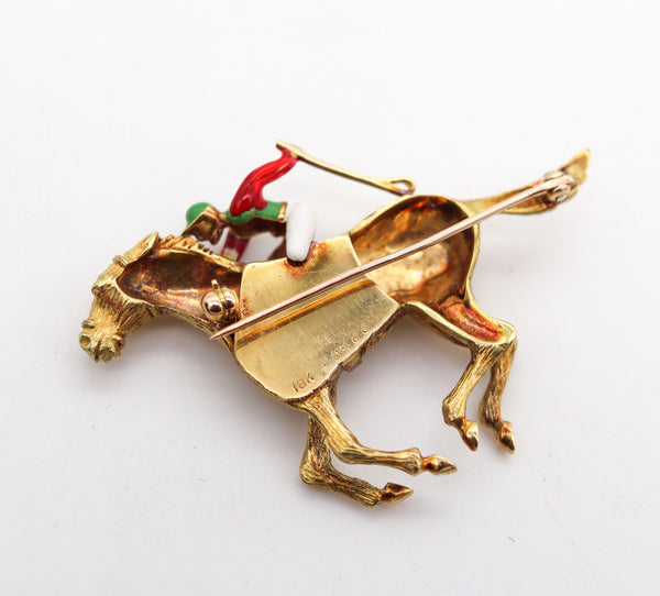 -Cartier 1950 Enameled Racing Horse Jockey Brooch In 18Kt Gold With Diamonds