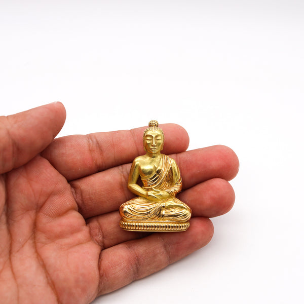 French 1960 Rare Seated Meditating Buddha Large Pendant In Solid 18Kt Yellow Gold