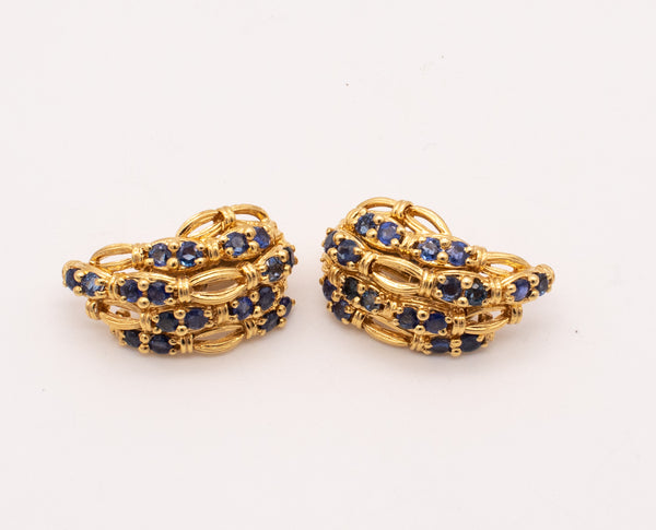 TIFFANY & CO. 18 KT YELLOW GOLD EARRINGS WITH 3.60 Ctw IN SAPPHIRES