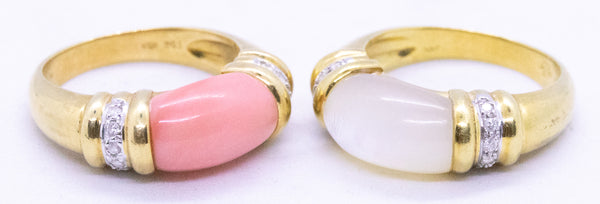 NICE 18 KT TWIN DIAMONDS RINGS WITH CORAL & WHITE NACRE