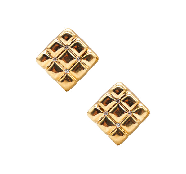 Aldo Cipullo 1970 New York Quilted Clip Earrings In 18 Kt Yellow Gold With Diamonds