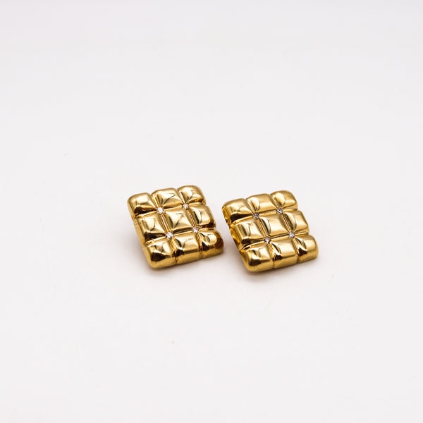 Aldo Cipullo 1970 New York Quilted Clip Earrings In 18 Kt Yellow Gold With Diamonds