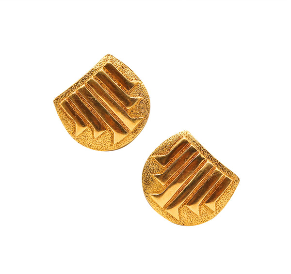 Lalaounis 1970 Modernisme Geometric Earrings In Solid Textured 18Kt Yellow Gold