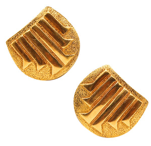 Lalaounis 1970 Modernisme Geometric Earrings In Solid Textured 18Kt Yellow Gold