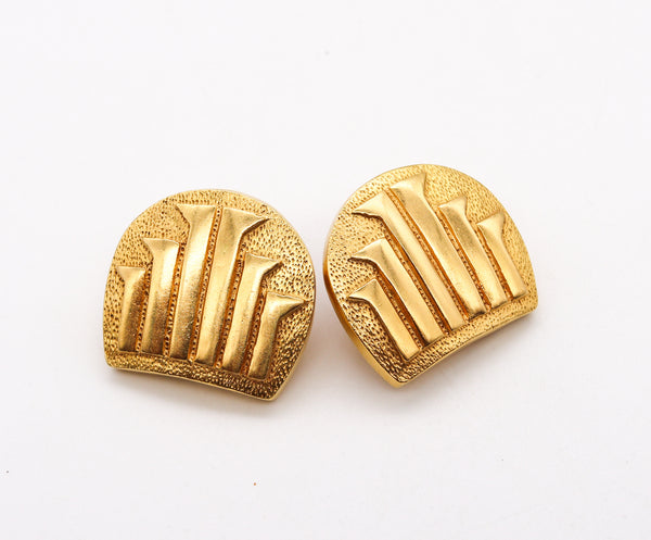 Lalaounis 1970 Modernisme Geometric Earrings In Solid Textured 18Kt Yellow Gold