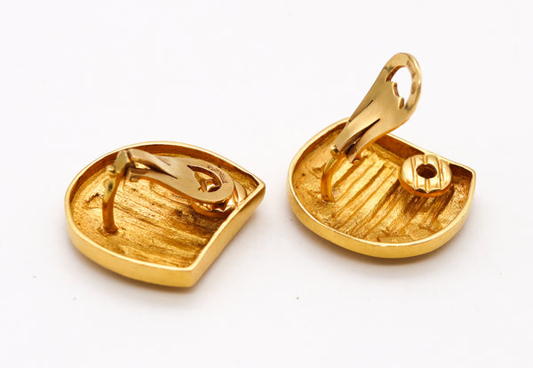 Lalaounis 1970 Modernisme Geometric Earrings In Solid Textured 18Kt Yellow Gold