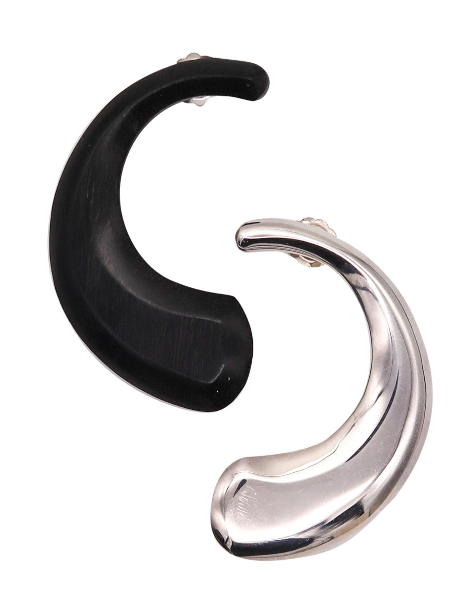 -Monica Coscioni Roma Positive And Negative Earrings In .925 Sterling Silver And Ebony