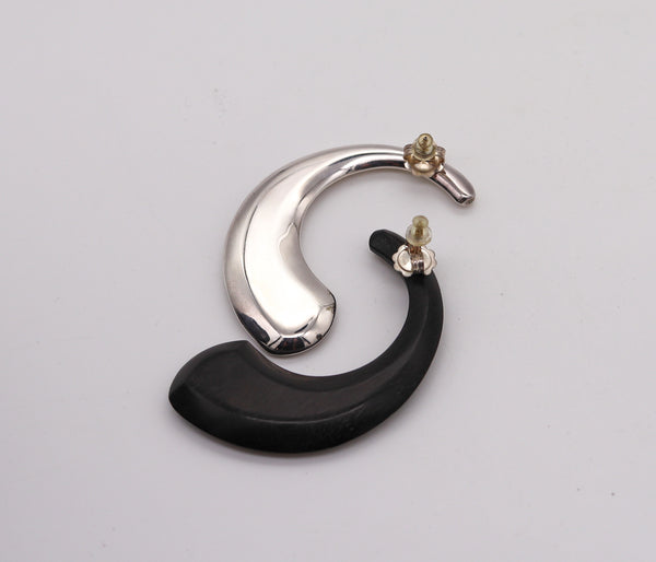 -Monica Coscioni Roma Positive And Negative Earrings In .925 Sterling Silver And Ebony