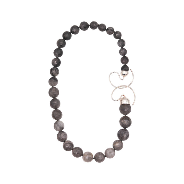 -Monica Coscioni Roma Faceted Gray Agate Bead Necklace In .925 Sterling Silver