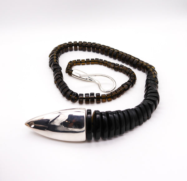 -Monica Coscioni Roma Snake Necklace In .925 Sterling Silver With 1595 Cts Of Smoke Topaz