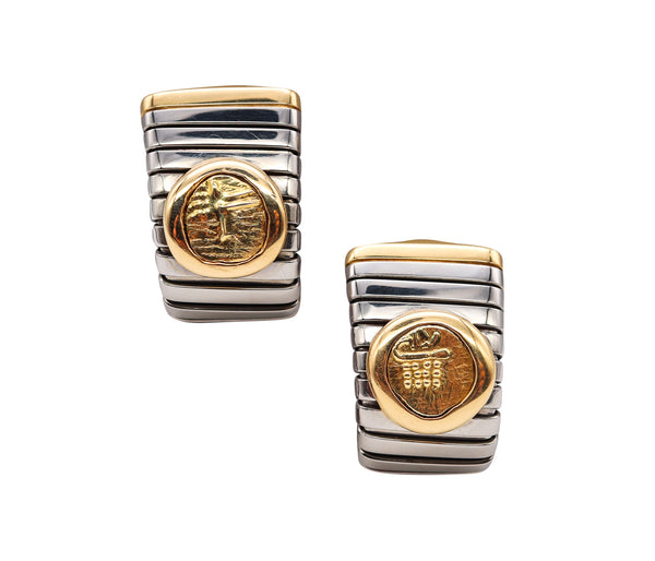 *Bvlgari Roma 1970 Moneta Tubogas Earrings in 18 kt Gold and Steel with Gold Coins