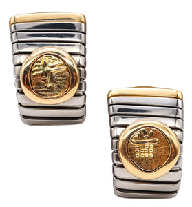 *Bvlgari Roma 1970 Moneta Tubogas Earrings in 18 kt Gold and Steel with Gold Coins