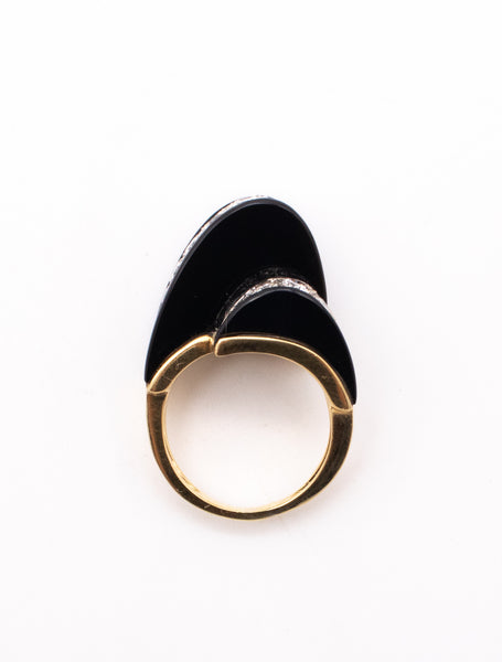 TISHMAN & LIPP 1970'S SCULPTURAL COCKTAIL RING WITH 4.75 Ctw IN DIAMONDS AND ONYX