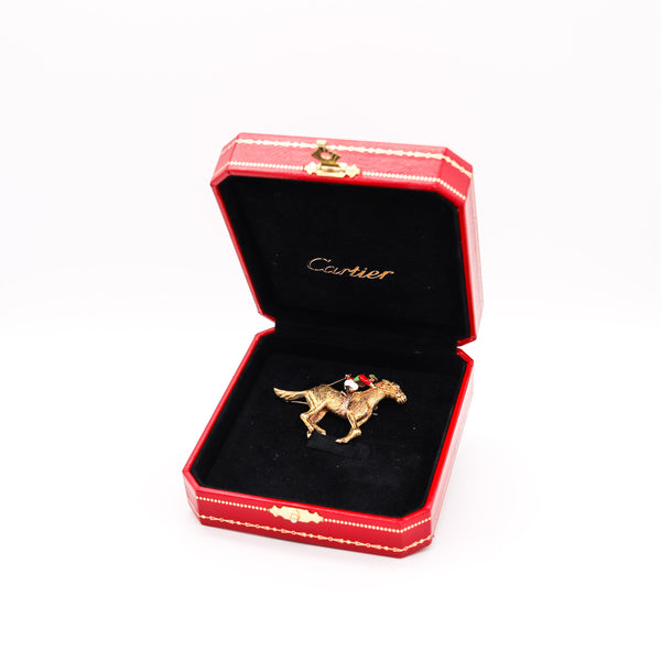 -Cartier 1950 Enameled Racing Horse Jockey Brooch In 18Kt Gold With Diamonds