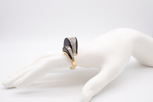 TISHMAN & LIPP 1970'S SCULPTURAL COCKTAIL RING WITH 4.75 Ctw IN DIAMONDS AND ONYX