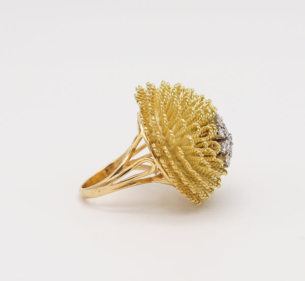 Italian Retro 1960 Modern Cocktail Ring In 18Kt Gold And Platinum With 1.02 Ctw Diamonds