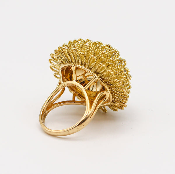 Italian Retro 1960 Modern Cocktail Ring In 18Kt Gold And Platinum With 1.02 Ctw Diamonds